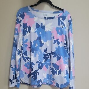 3/$12 Croft & Barrow White and Gray Boxy Long Sleeve Blouse